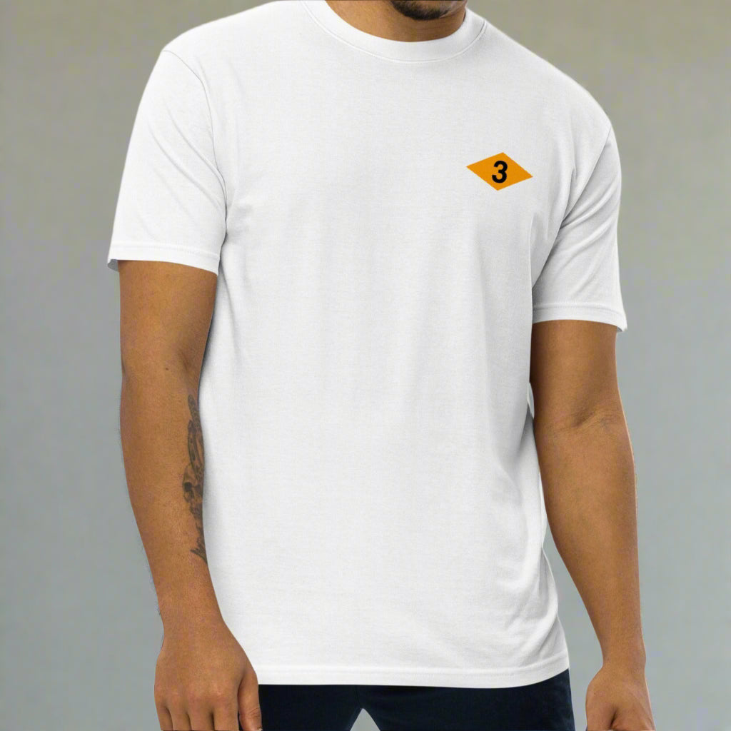 White t-shirt with world war 2 3rd battalion ranger diamond on left chest