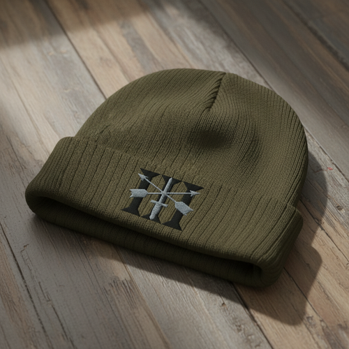 Ribbed knit beanie with 3rd special forces group roman numeral design