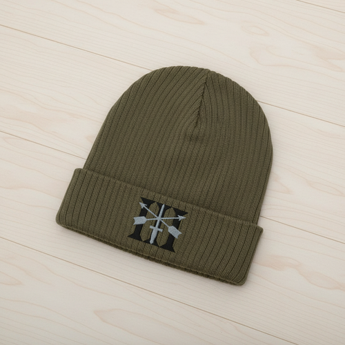 Ribbed knit beanie with 3rd special forces group roman numeral design