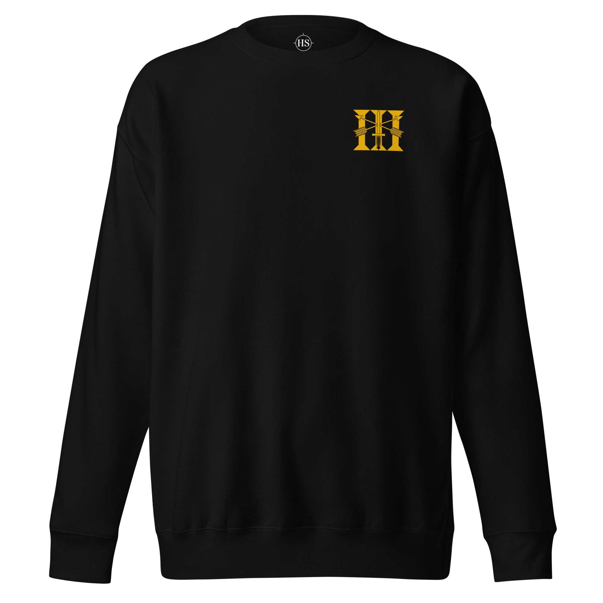black sweatshirt with 3rd special forces group roman numeral design on the left chest