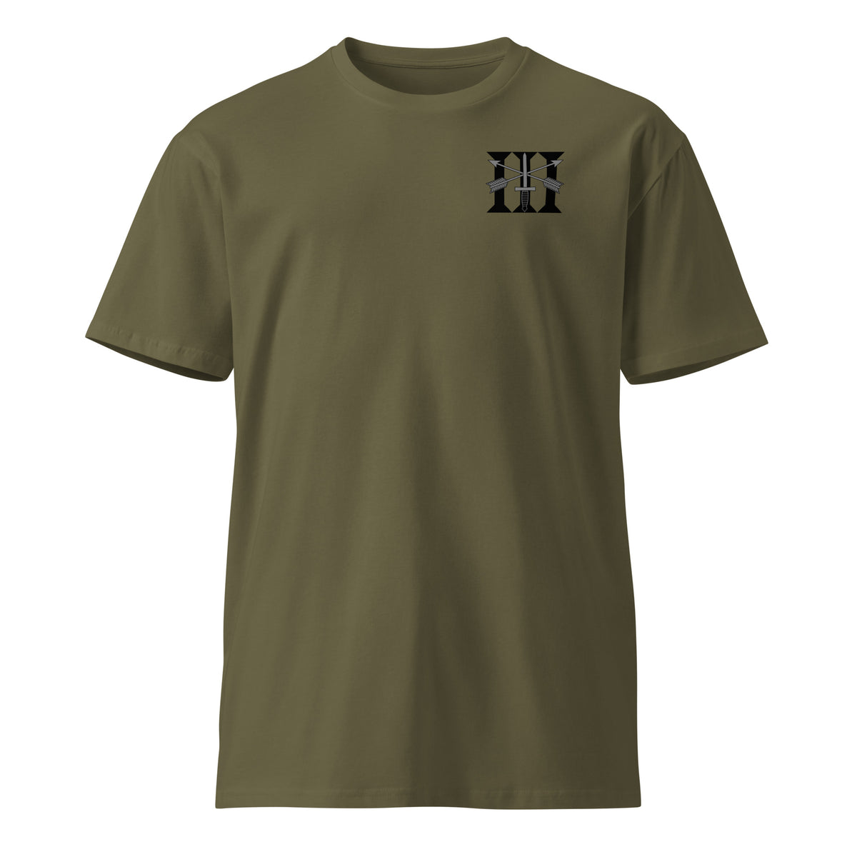 green t-shirt with 3rd special forces insignia on the left chest