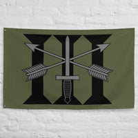 Military green flag with 3rd special forces insignia and roman numeral design