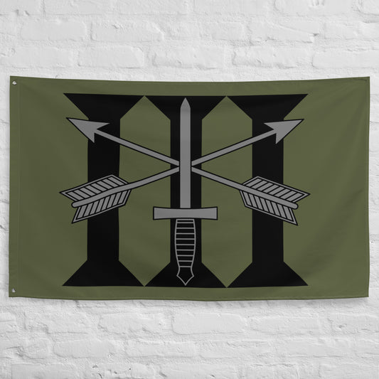 Military green flag with 3rd special forces insignia and roman numeral design
