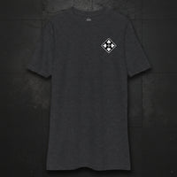 charcoal t-shirt with 4th infantry division insignia on the left chest