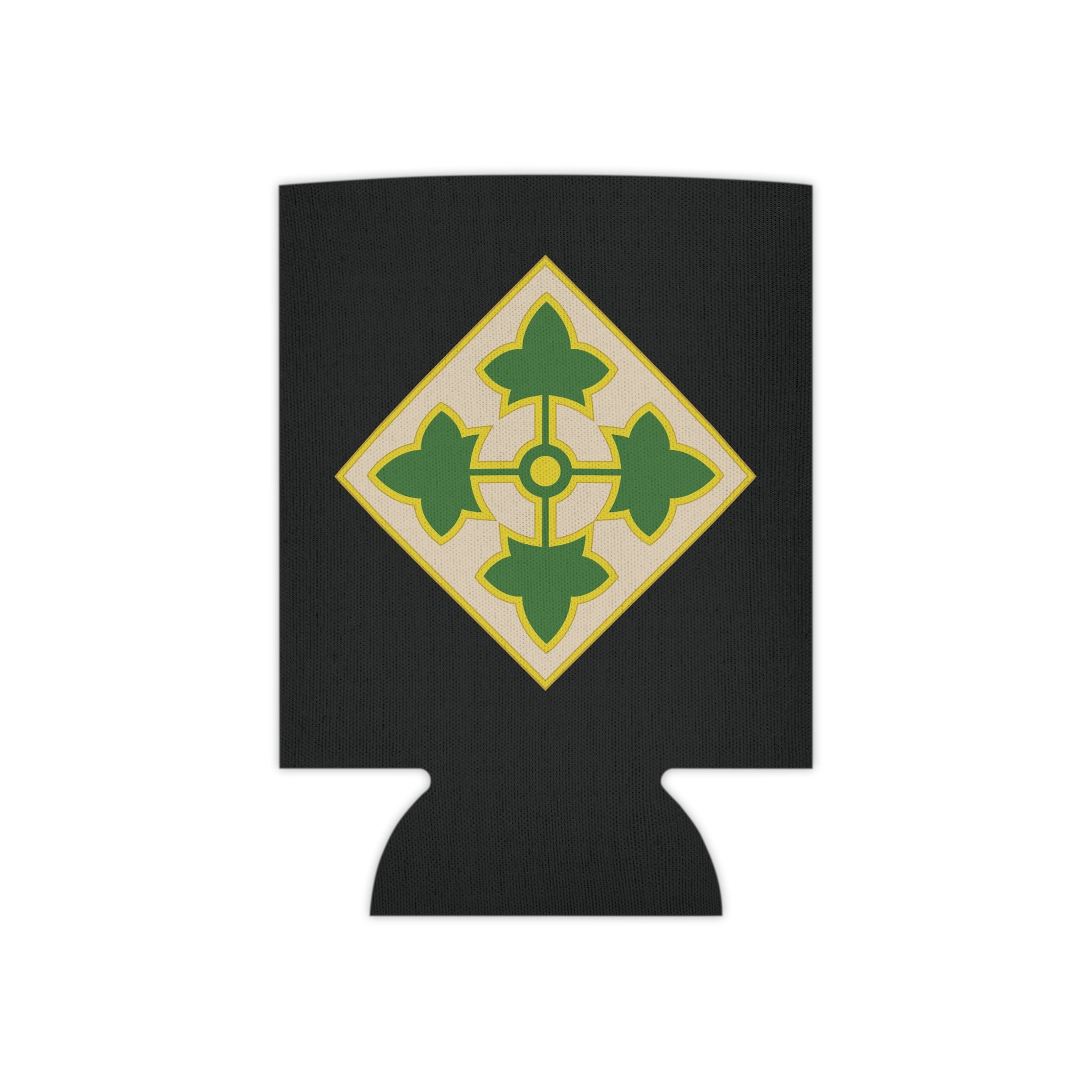 Black can cooler with 4th Infantry divisoin design