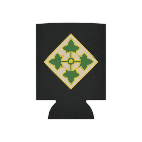 Black can cooler with 4th Infantry divisoin design