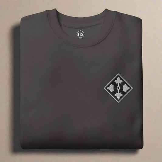 sweatshirt with 4th infantry division insignia embroidered on the left chest.