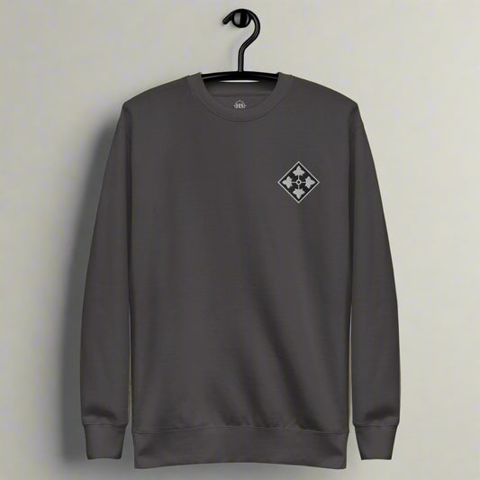sweatshirt with 4th infantry division insignia embroidered on the left chest.