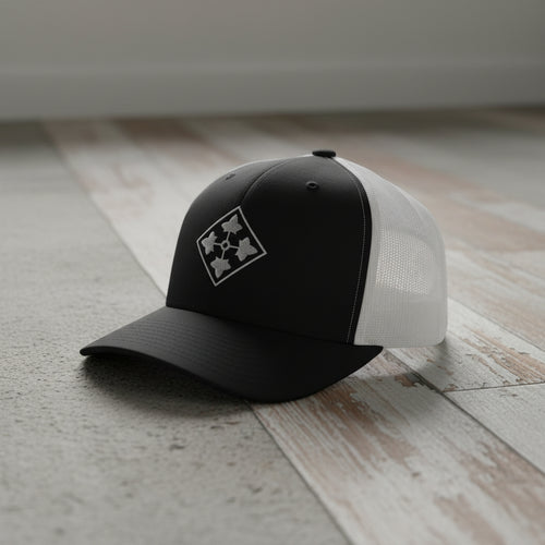4th infantry division insignia embroidered on a snapback trucker hat