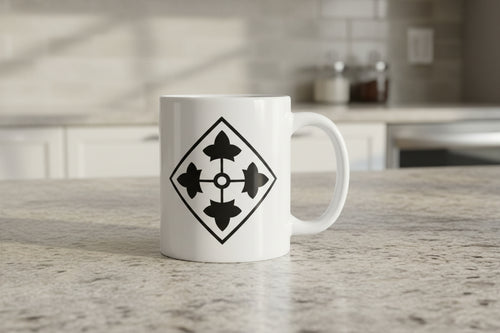 11oz white coffee mug with 4th infantry division insignia
