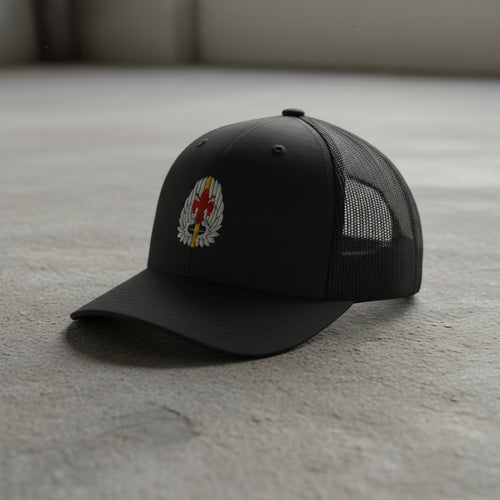 52nd aviation regiment insignia on a snapback trucker hat.