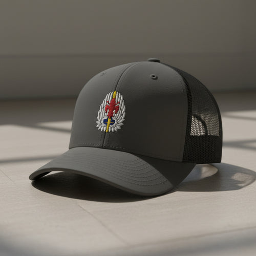 52nd aviation regiment insignia on a snapback trucker hat.