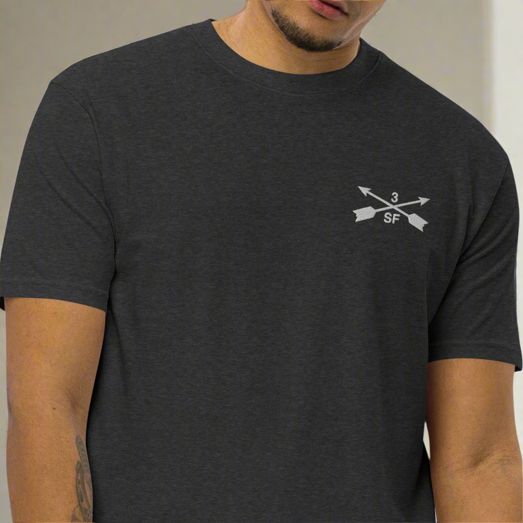 5th special forces group men's heavy weight t-shirt with embroidered design on the left chest of a t-shirt.