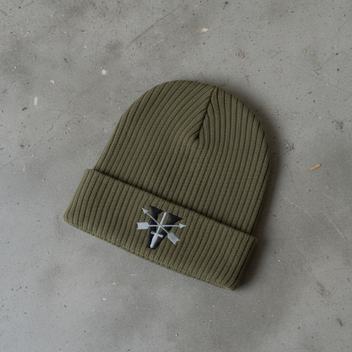 Ribbed knit beanie with 5th special forces group roman numeral design