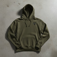 Military green hoodie with 5th special forces group insignia on the left chest. 