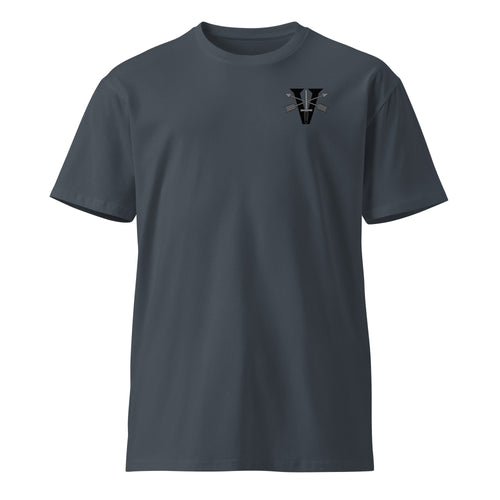 blue t-shirt with 5th special forces insignia on the left chest
