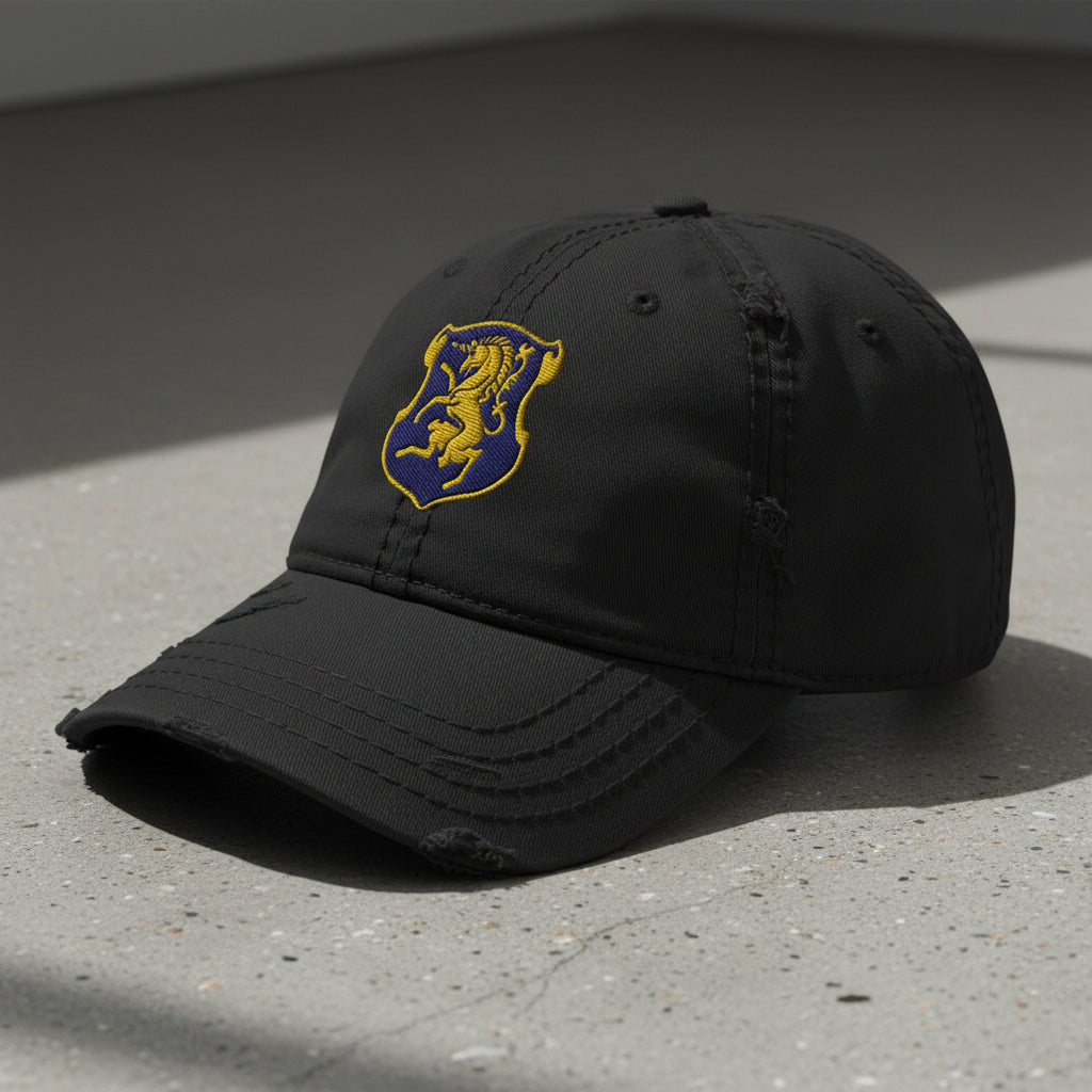 Distressed dad hat with 6th cavalry regiment insignia