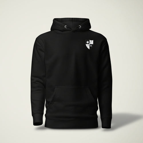 Pullover hoodie with a sleek black and white design of the 75th Ranger Regiment DUI