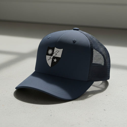 75th ranger regiment crest embroidered on a snapback trucker hat.