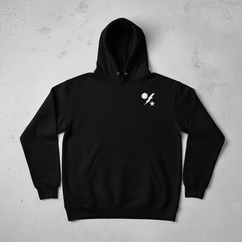 Black pullover hoodie with 75th ranger regiment insignia on the left chest