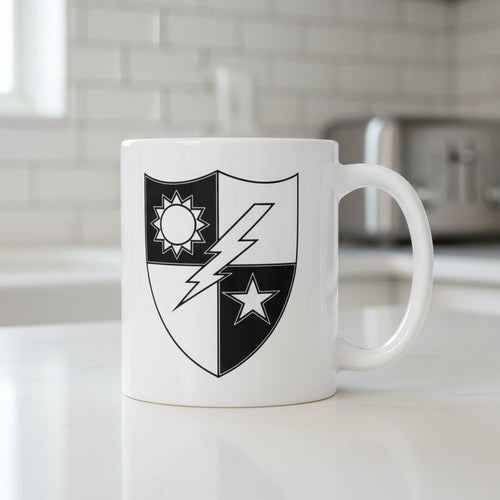 11oz white coffee mug with 75th ranger regiment crest