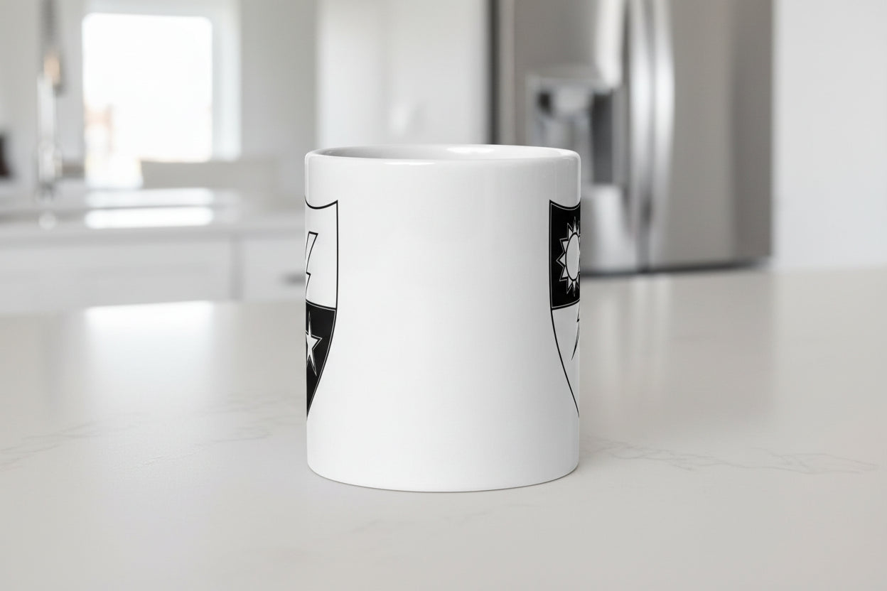 11oz white coffee mug with 75th ranger regiment crest