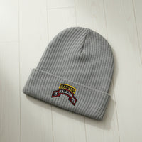 Ribbed knit beanie with 75th ranger regiment STB scroll and ranger school tab