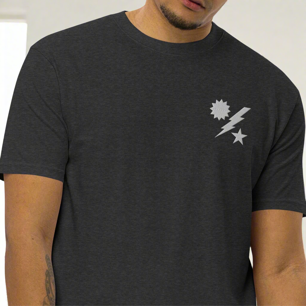 75th ranger regiment dui embroidered on the left chest of a t-shirt.