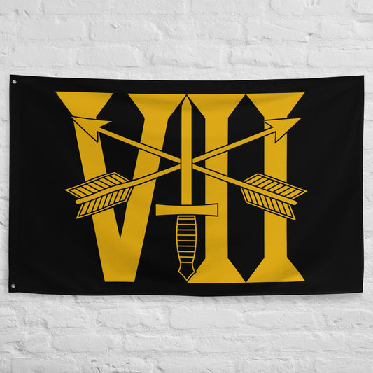 Black flag with 7th special forces group insignia and roman numeral design