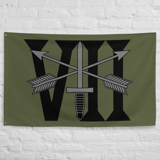 Military green flag with 7th special forces group and roman numeral design