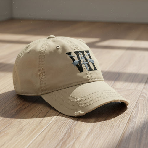 Distressed dad hat with 7th special forces group roman numeral design