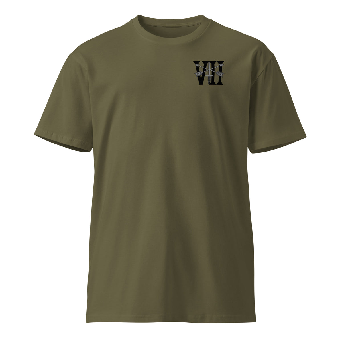 green t-shirt with 7th special forces insignia on the left chest