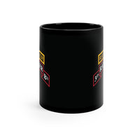 3rd ranger battalion scroll and ranger tab on a black 11oz coffee mug.