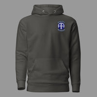 vintage black pullover hoodie with 82nd airborne insignia and text athletic alcoholics on the left chest. 