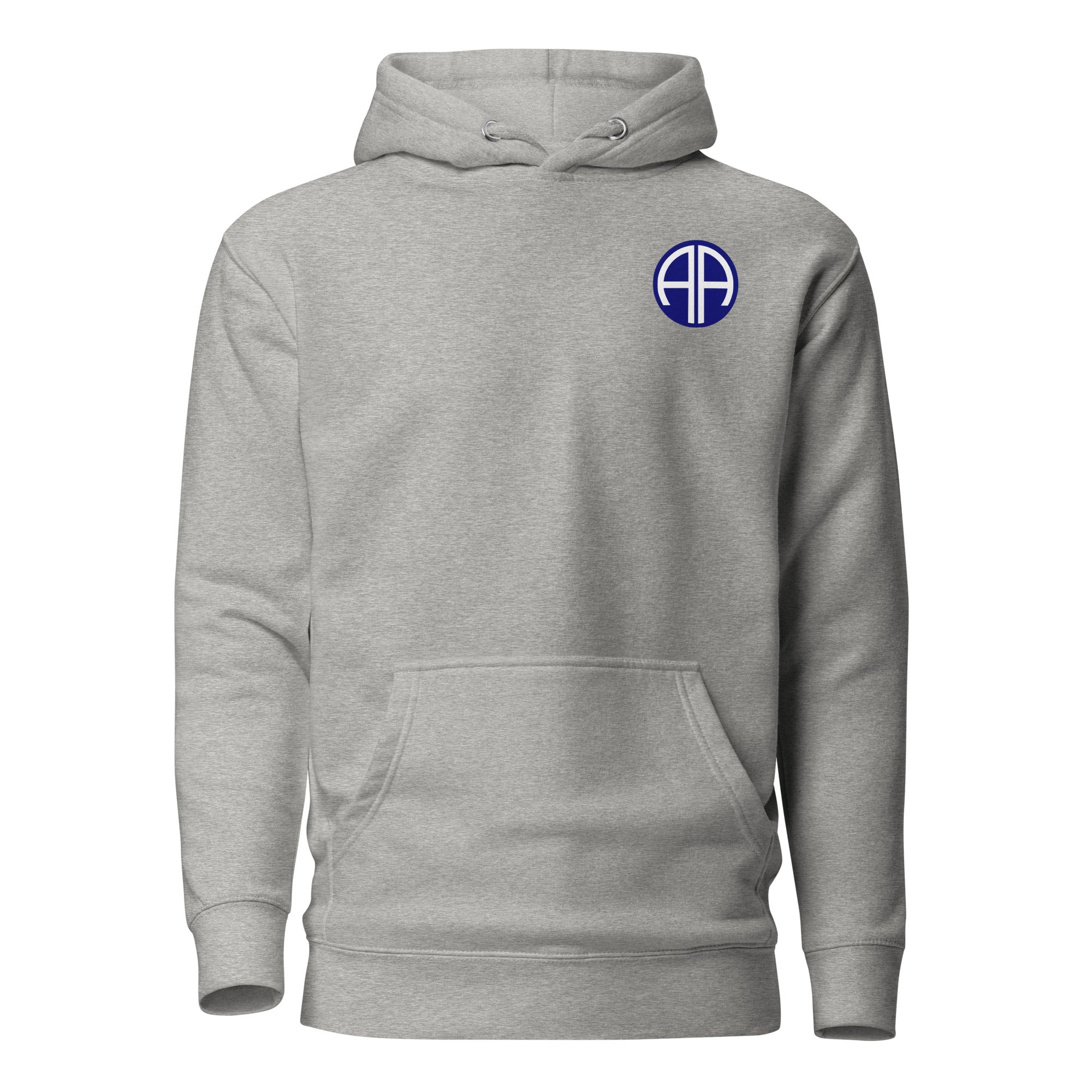 Pullover hoodie with 82nd airborne insignia design on the left chest
