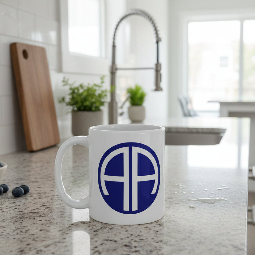 11oz white coffee mug with 82nd airborne division insignia