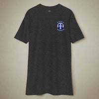 Charcoal t-shirt with 82nd airborne insignia and the text athletic alcoholics 