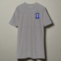 Grey t-shirt with 82nd airborne insignia and the text athletic alcoholics 