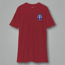 Red t-shirt with 82nd airborne insignia and the text athletic alcoholics 