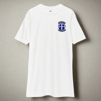 White t-shirt with 82nd airborne insignia and the text athletic alcoholics 