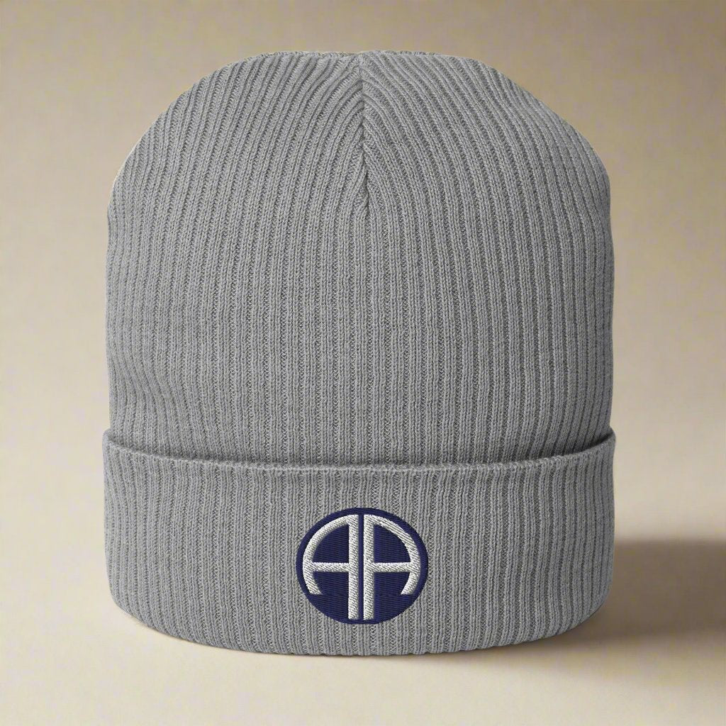 82nd airborne division ribbed beanie embroidered with insignia.