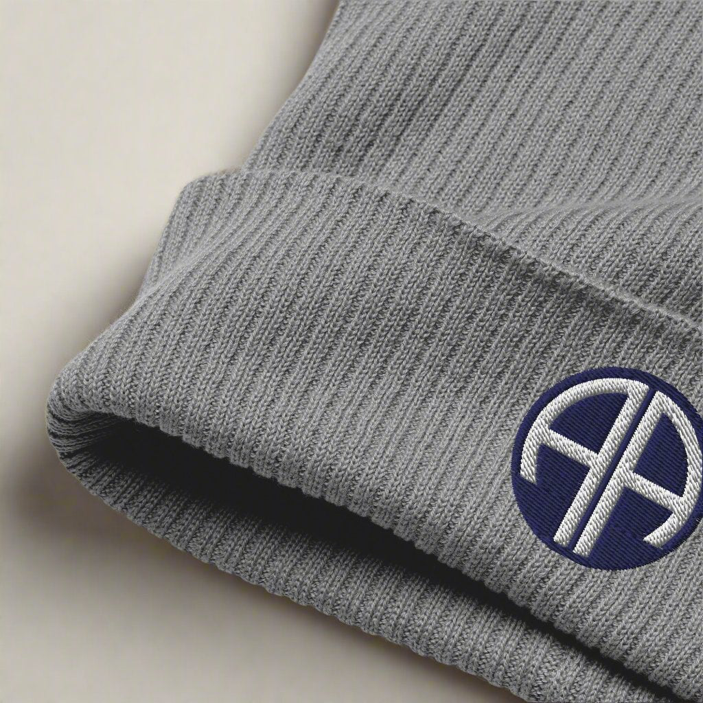 82nd airborne division ribbed beanie embroidered with insignia.