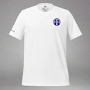 white t-shirt with 82nd airborne insignia and all american motto.