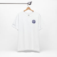 white t-shirt with 82nd airborne insignia and all american motto.