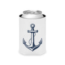 White can cooler with a navy anchor design.