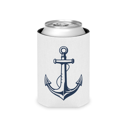 White can cooler with a navy anchor design.