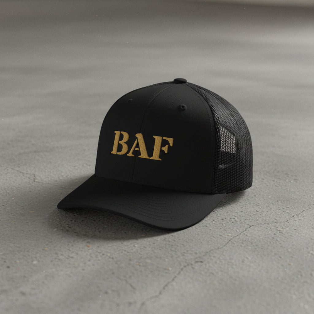 bagram airfield 'BAF' embroidered snapback trucker hat 