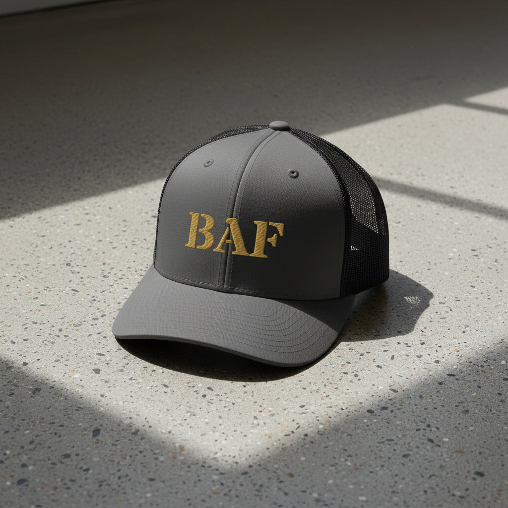 bagram airfield 'BAF' embroidered snapback trucker hat 
