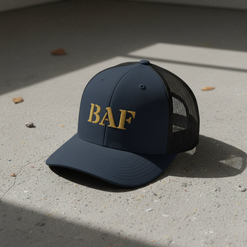 bagram airfield 'BAF' embroidered snapback trucker hat 