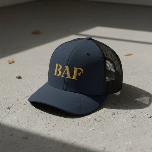bagram airfield 'BAF' embroidered snapback trucker hat 